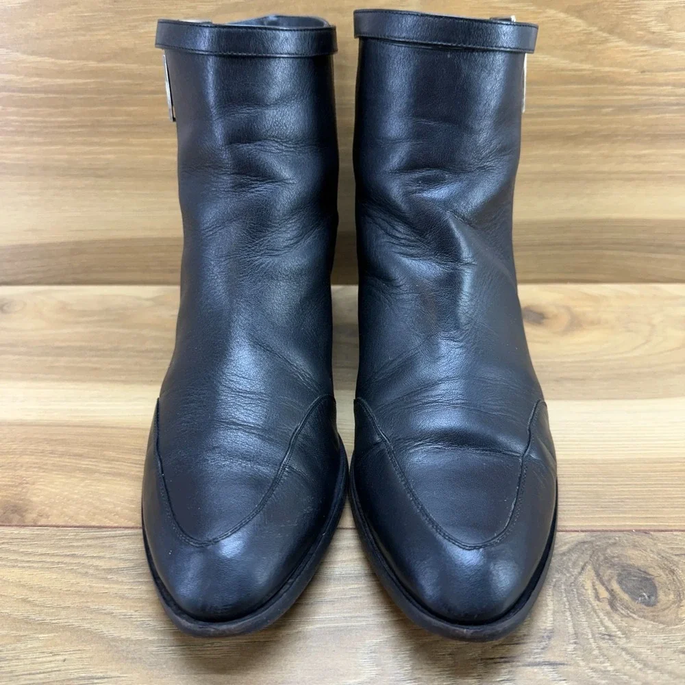 CHLOE Ankle Boots Quilted Western Womens 8 EU 38 Black Leather Zip Buckle Chic